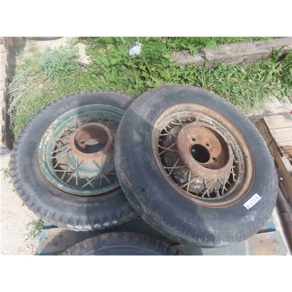 3 Auto Spoked Rims with Tires & (1) V8 Hubcap  