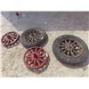 Image 1 : 4 Wood Spoked Auto Rims, (2) with Rubber 
