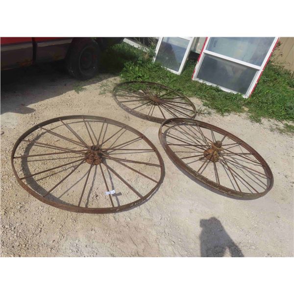 3 Steel Wagon Wheels, 50''-54'' Diameters. 