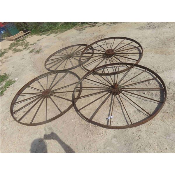 4 Steel Wagon Wheels, 50''-54'' Diameters. 