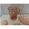 Image 2 : Pink Depression Glass, Pitcher, Salt & Pepper Shakers, 