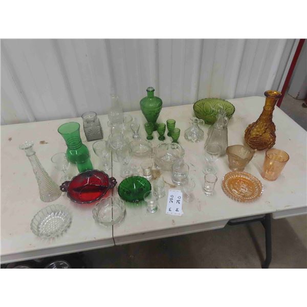 Clear & Colored Glassware, Decanters, Trays, Bowls & 