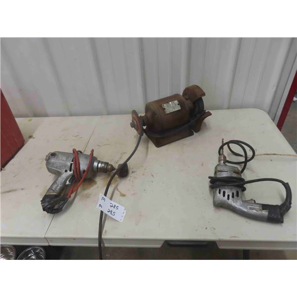 Bench Grinder, 2 Power Drills 1/2'' & 3/8'' , Grind Stones &