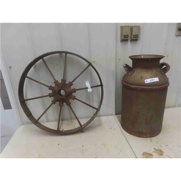 Cream Can, Steel Wheel 26'' Diameter. 