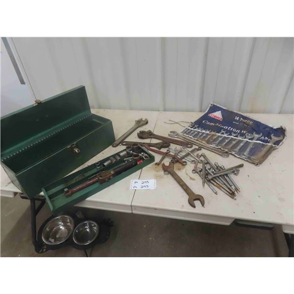 Metal Tool Box with Wrenches, Some Sockets & Air 