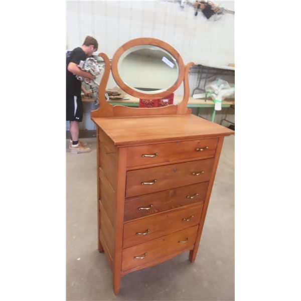 Highboy Dresser 44 x30 x18  5 Drawer Plus Swing Mirror 