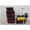 Image 1 : 6 Totes with Lids, Poly Tool Box and Folding Stool 