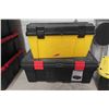 Image 4 : 6 Totes with Lids, Poly Tool Box and Folding Stool 