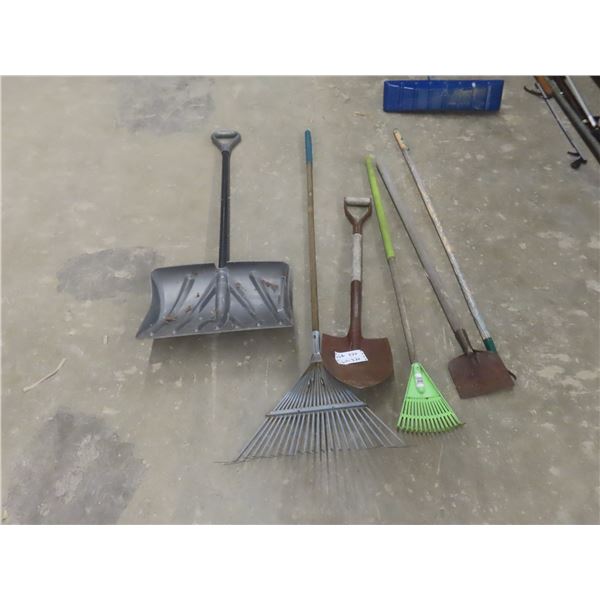 6x Hand Yard Tools, Rake, Shovels, Auger +