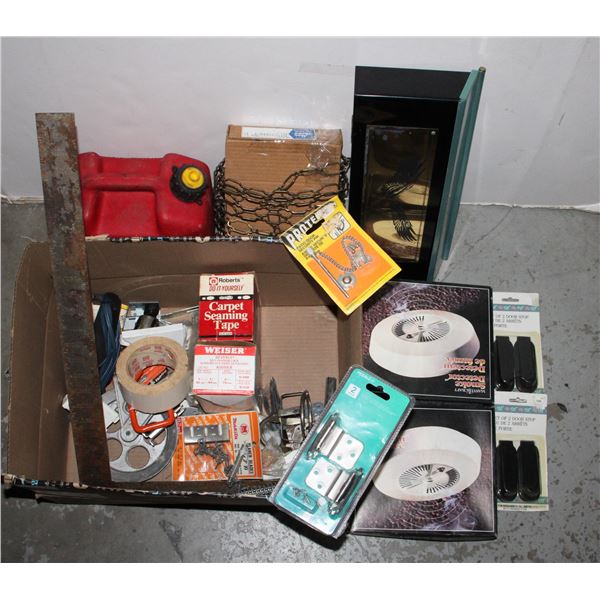 BOX OF MISC. HOUSEHOLD AND YARD ITEMS
