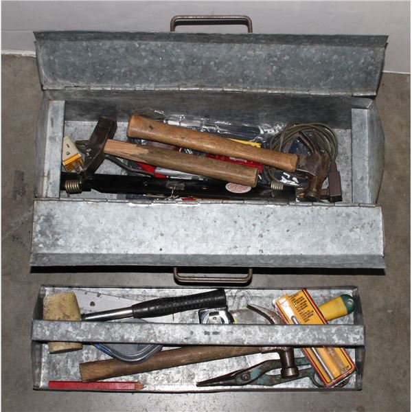 GALVANIZED METAL TOOL BOX WITH CONTENTS