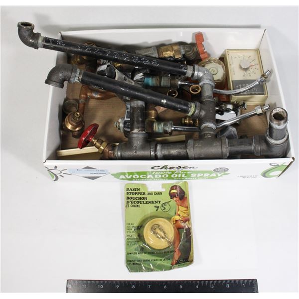 FLAT OF PLUMBING SUPPLIES, VINTAGE TO MODERN