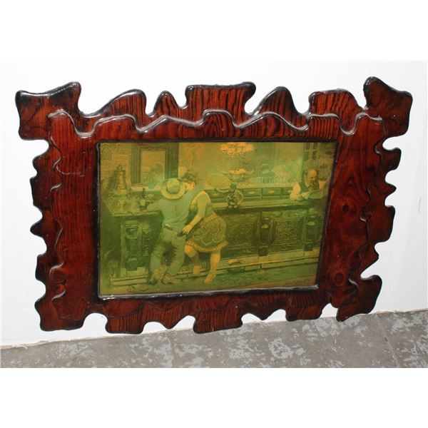 ARTIST SIGNED ARTWORK ON WOOD. BAR SCENE, UNIQUE
