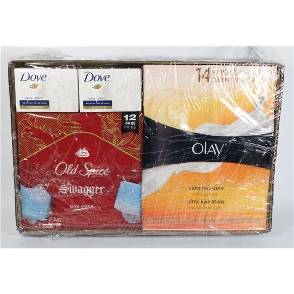 BOX OF BAR SOAP INCLUDING OLD SPICE SWAGGER,