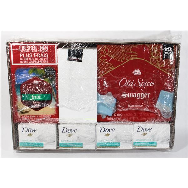 BOX OF BAR SOAP INCLUDING OLD SPICE FIJI, OLD