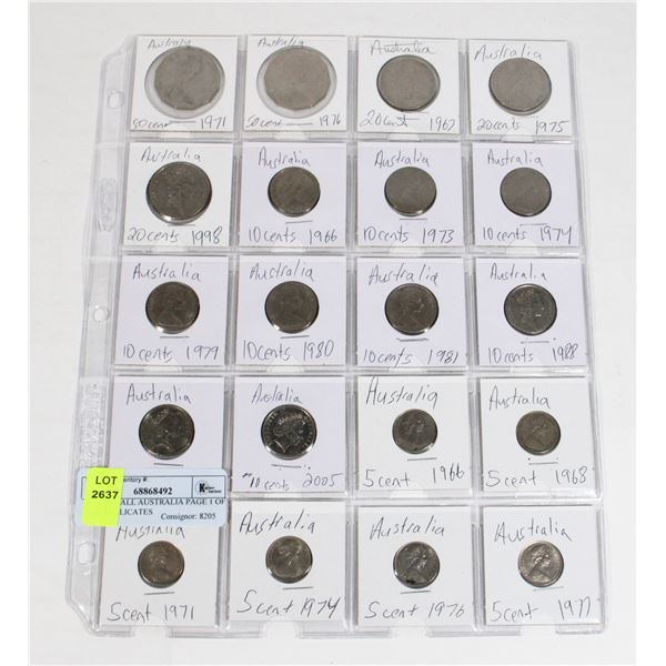 20 COINS ALL AUSTRALIA PAGE 1 OF 2 NO DUPLICATES