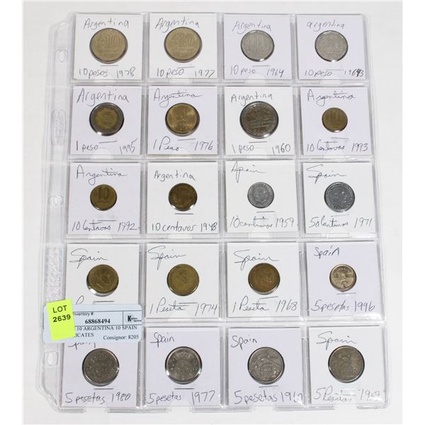 20 COINS 10 ARGENTINA 10 SPAIN NO DUPLICATES