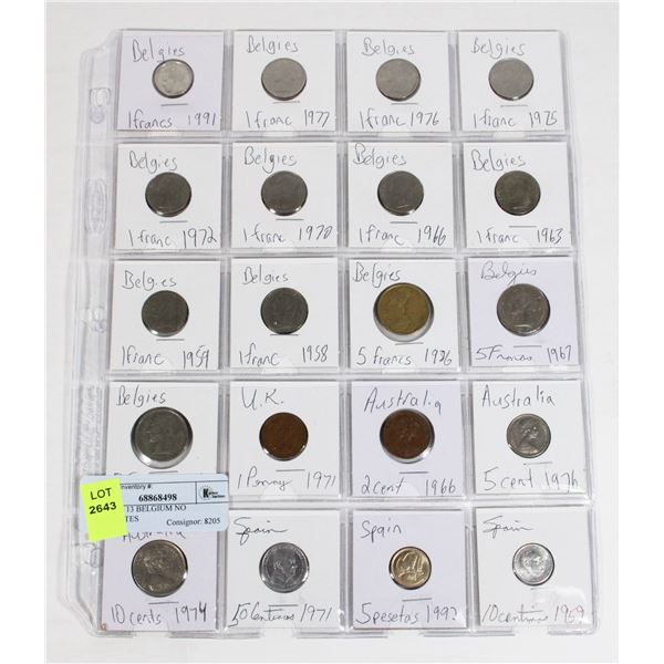 20 COINS 13 BELGIUM NO DUPLICATES