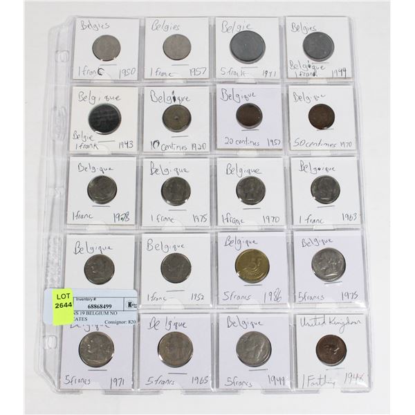 20 COINS 19 BELGIUM NO DUPLICATES