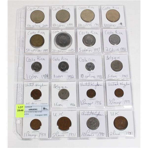 20 COINS 11 COSTA RICA NO DUPLICATES