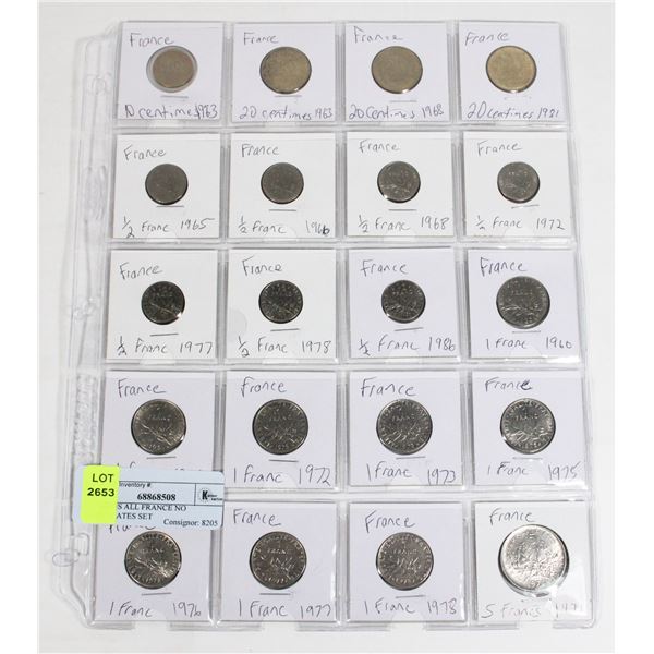 20 COINS ALL FRANCE NO DUPLICATES SET