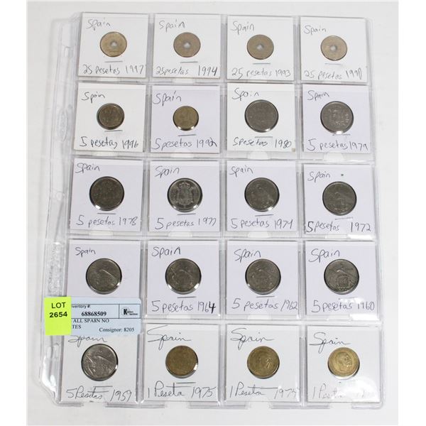 20 COINS ALL SPA8N NO DUPLICATES