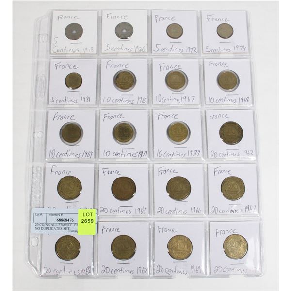 20 COINS ALL FRANCE  PAGE 1 OF 5 NO DUPLICATES SET