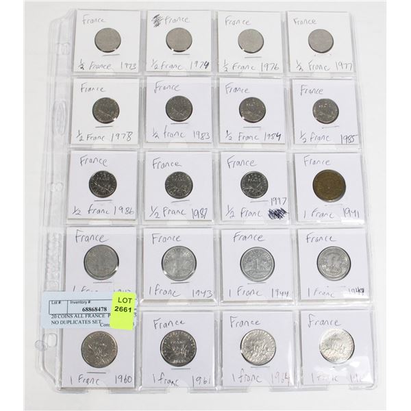 20 COINS ALL FRANCE  PAGE 3 OF 5 NO DUPLICATES SET