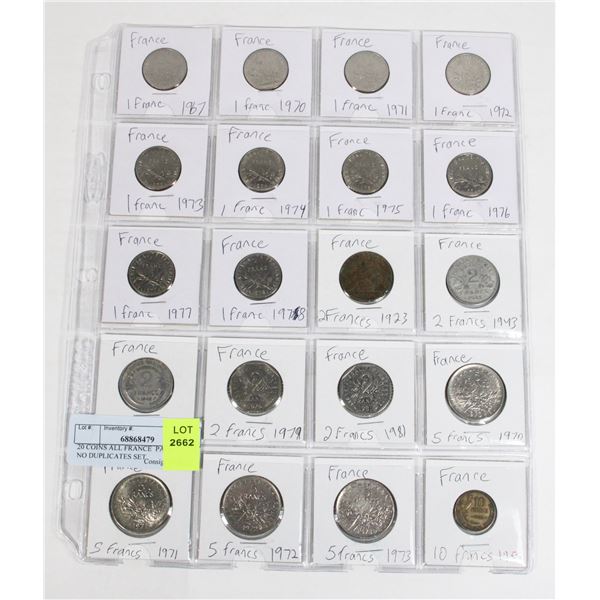 20 COINS ALL FRANCE  PAGE 4 OF 5 NO DUPLICATES SET