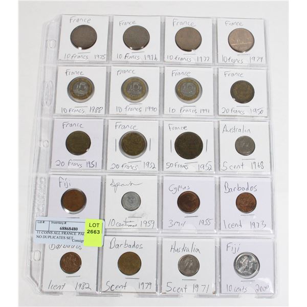 11 COINS ALL FRANCE  PAGE 5 OF 5 NO DUPLICATES SET