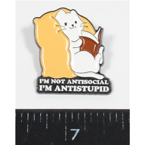 NEW FUNNY CAT LAPEL PIN. I'M NOT ANTISOCIAL I'M