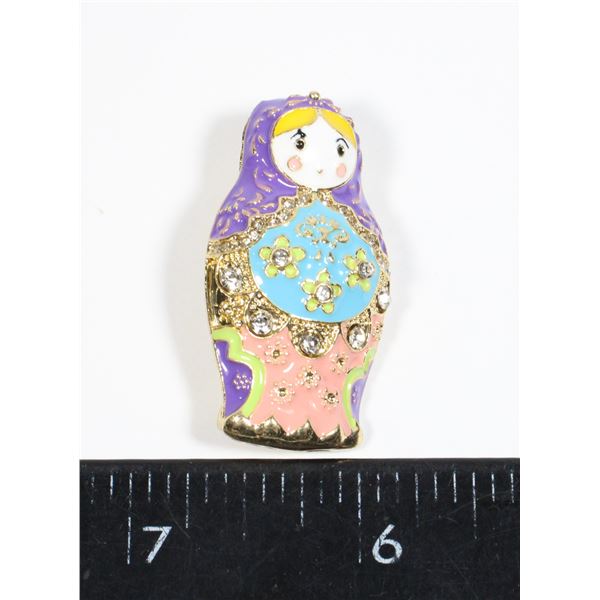 NEW FESTIVE MATRYOSHKA DOLL BROOCH RHINESTONE