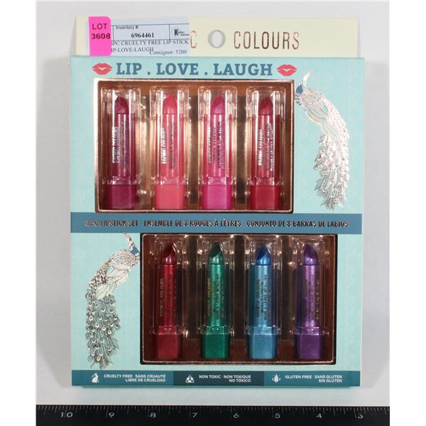 NEW 8PC CRUELTY FREE LIP STICK SET LIP-LOVE-LAUGH