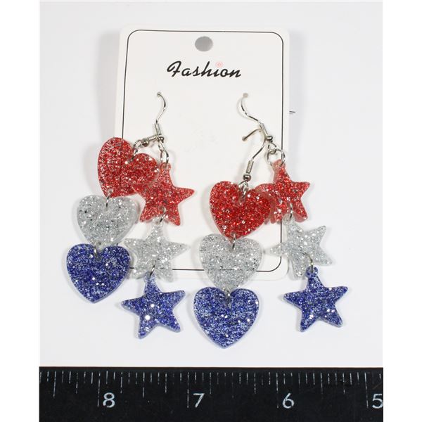 2 NEW PAIRS OF DANGLE EARRINGS STARS AND HEARTS
