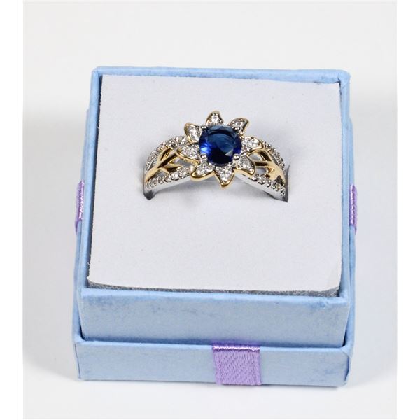 NEW SIZE 7 SILVER AND GOLD TONE ZIRCONIA ACCENT