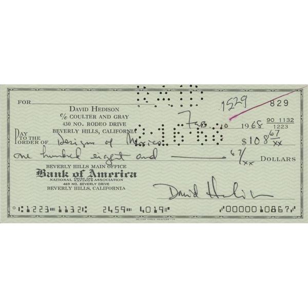 The Fly David Hedison signed check