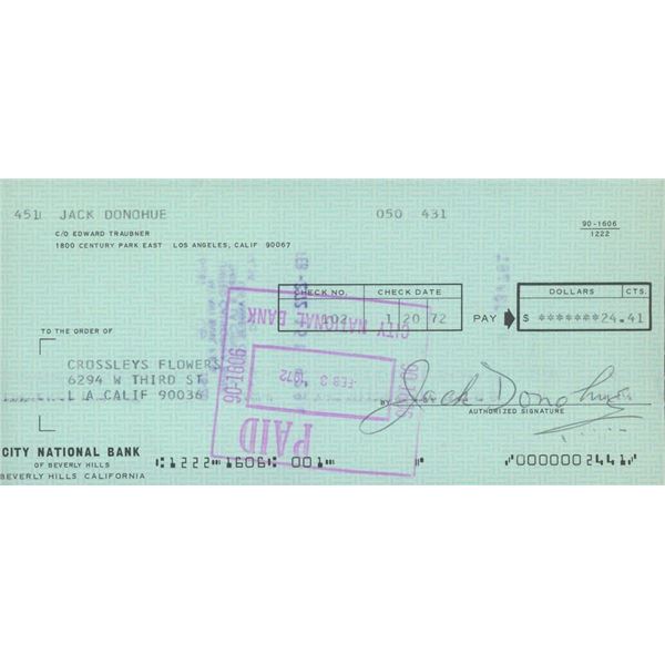 Jack Donohue signed check