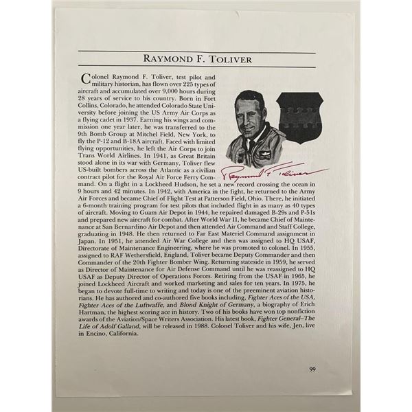 Fighter General Raymond Toliver signed biographical page