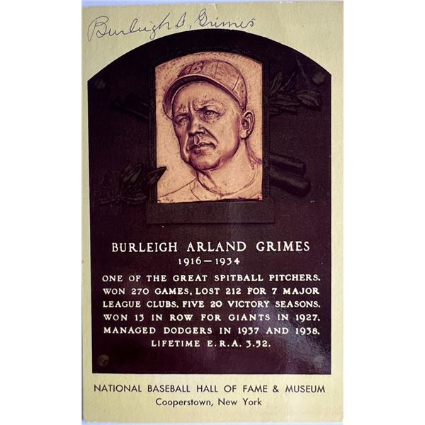 Burleigh Grimes signed HOF postcard