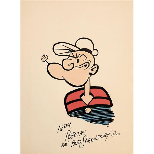 Popeye hand-drawn sketch signed by Bud Sagendorf