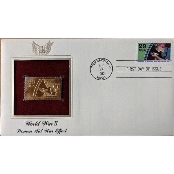 World War II Women Aid War Effort Gold Stamp Replica First Day Cover