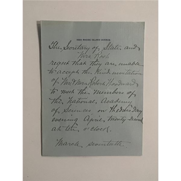 Letter from the office of U.S. Secretary of State Elihu Root