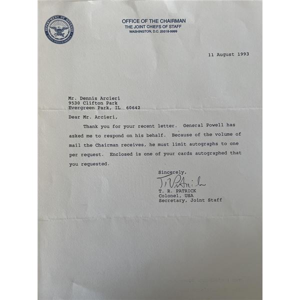 Colonel T.R Patrick signed typed letter