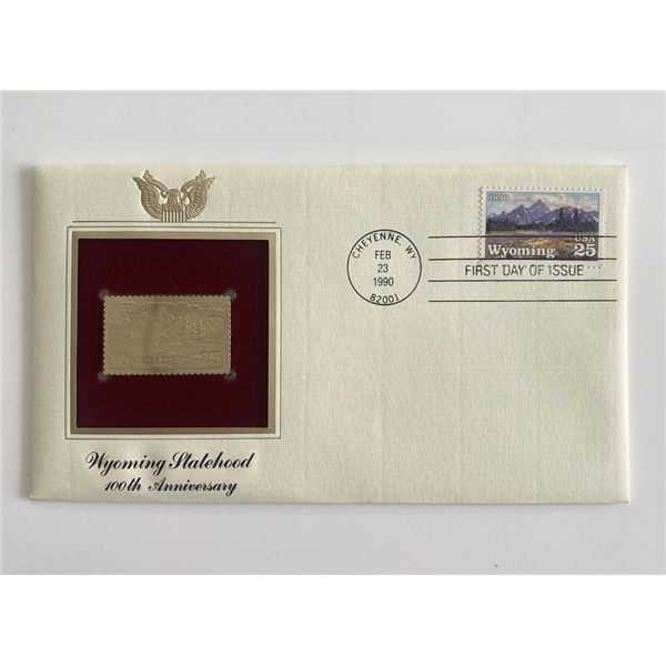 Wyoming Statehood 100th Anniversary Gold Stamp Replica First Day Cover