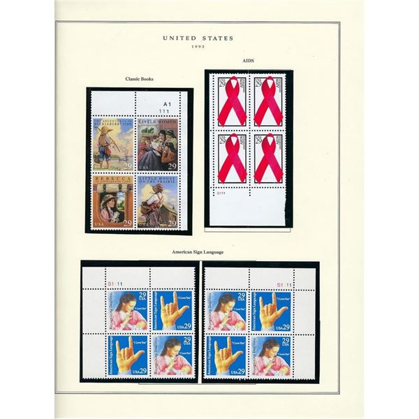 1993 US stamp collector sheet featuring Classic Books, Aids and American Sign Language stamps
