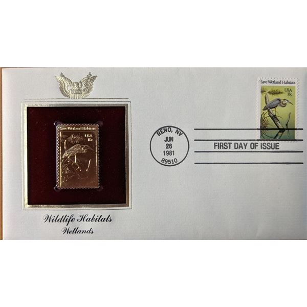 Wildlife Habitats Wetlands Gold Stamp Replica First Day Cover