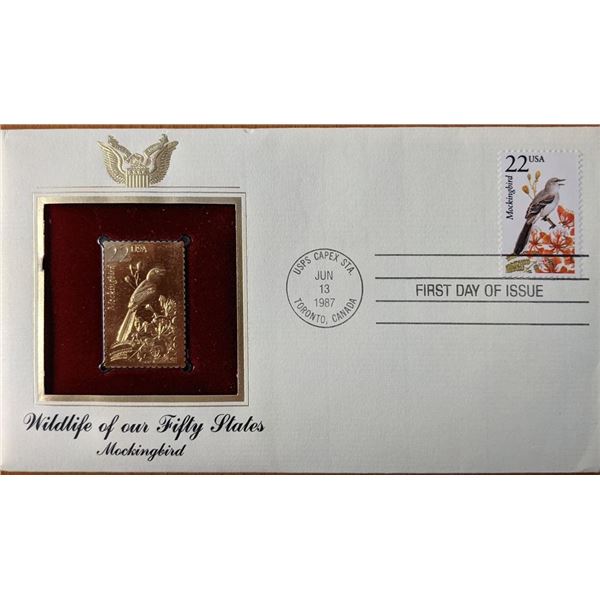 Wildlife of Our Fifty States Mockingbird Gold Stamp Replica First Day Cover