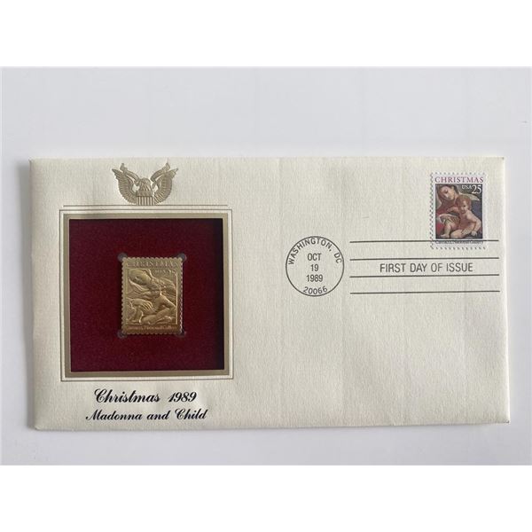 Christmas 1989 Madonna and Child Gold Stamp Replica First Day Cover