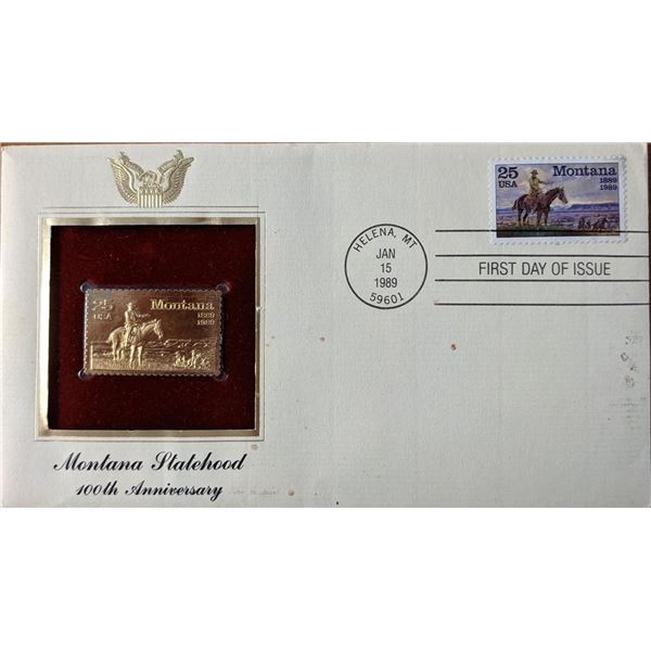 Montana Statehood 100th Anniversary Gold Stamp Replica First Day Cover
