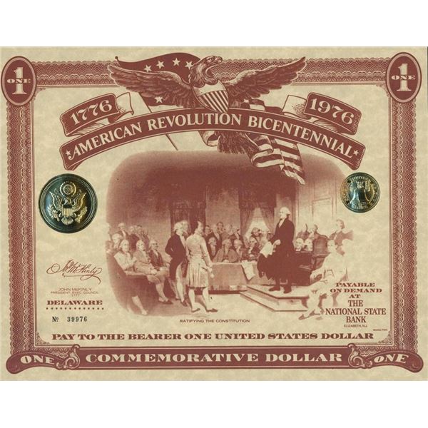 American Revolution Bicentennial Commemorative One Dollar Certificate, Delaware